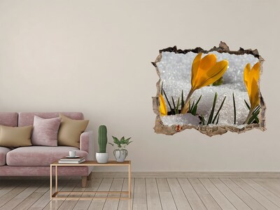 3D wall hole wallpaper Crocuses in the snow