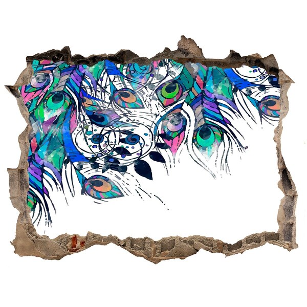 Hole in the wall decal Colorful feathers in a hole in the wall