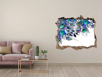 Hole in the wall decal Colorful feathers in a hole in the wall