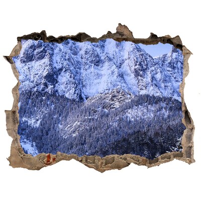 3D wall hole wallpaper Mountain landscape in winter scenery