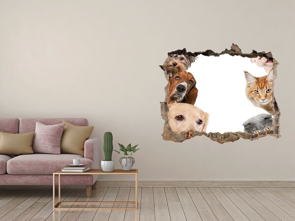3D wall hole wallpaper Animals in a Hole in the Wall