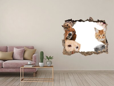 3D wall hole wallpaper Animals in a Hole in the Wall