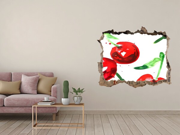Hole wall sticker Red Cherries in a Hole in the Wall