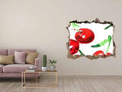 Hole wall sticker Red Cherries in a Hole in the Wall