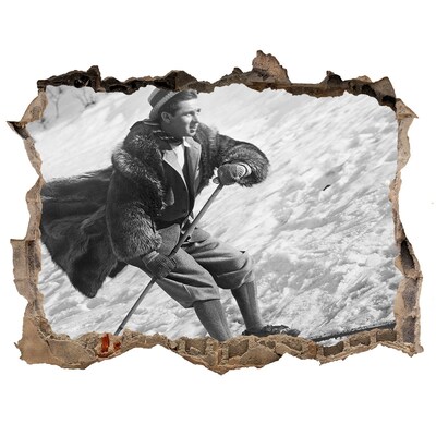 3D wall hole Retro-style winter skier