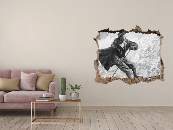 3D wall hole Retro-style winter skier