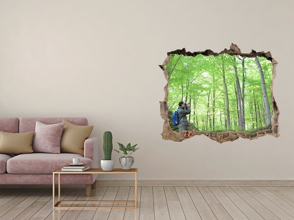 Hole wall sticker Ornithologist in the forest