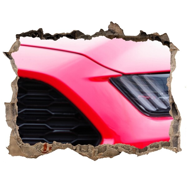 3D wall hole Red sports car through a hole in the wall