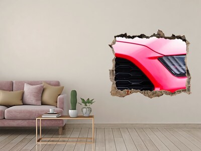 3D wall hole Red sports car through a hole in the wall