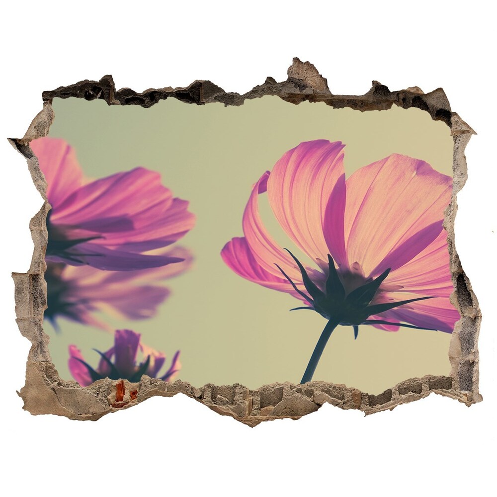 3D wall hole wallpaper Pink flowers