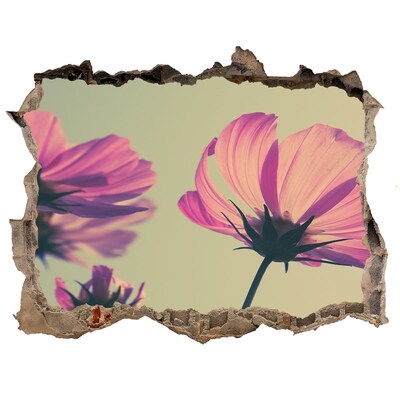 3D wall hole wallpaper Flowers through a hole in the wall