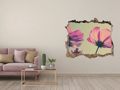 3D wall hole wallpaper Pink flowers