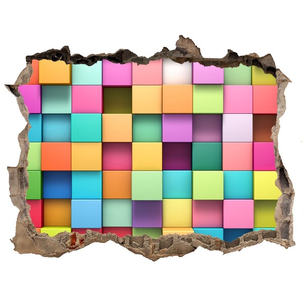 3D wall hole wallpaper Colorful blocks in a hole in the wall