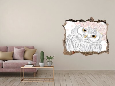 3D wall hole wallpaper Owl with roses
