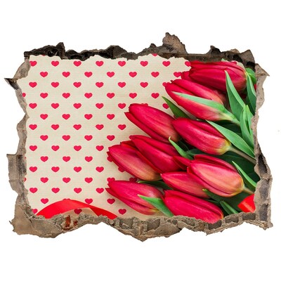 Hole in the wall decal Heart tulips