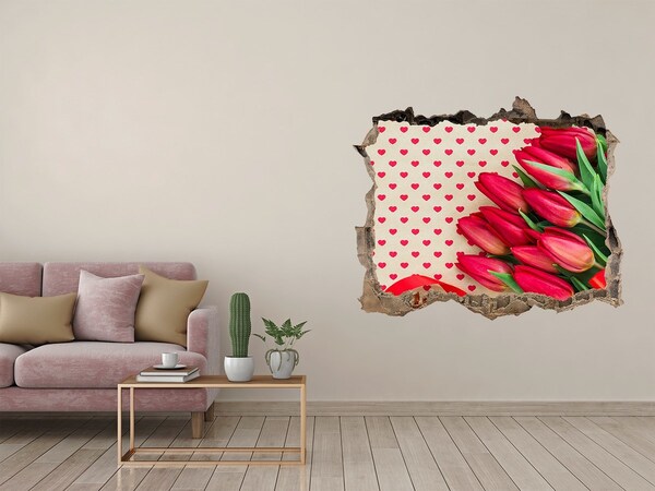 Hole in the wall decal Heart tulips