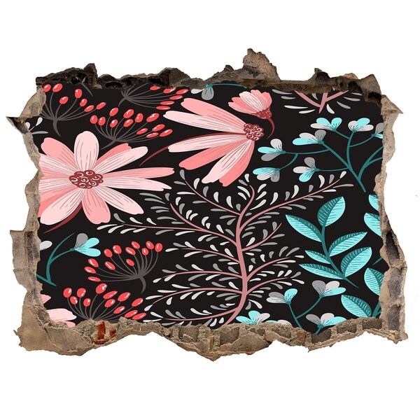 Hole in the wall sticker Floral pattern on a black background