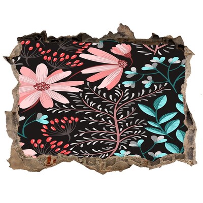 Hole in the wall sticker Floral pattern on a black background