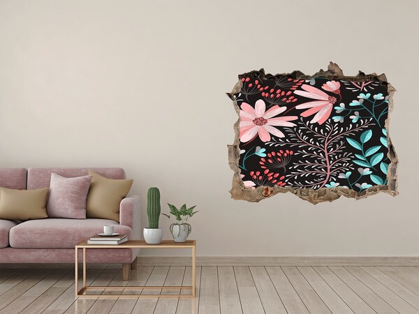 Hole in the wall sticker Spring flowers brick