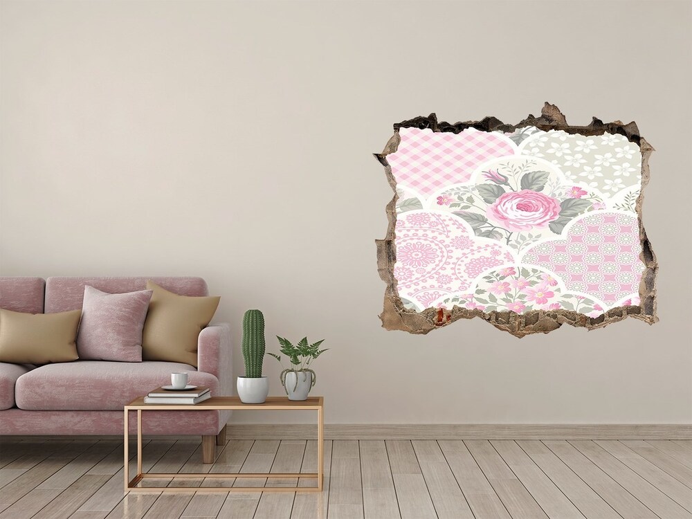 3D wall hole wallpaper Roses and ornaments