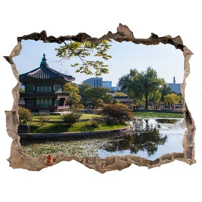 Hole in the wall decal Asian-style garden