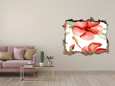 3D wall hole wallpaper Tropical flowers