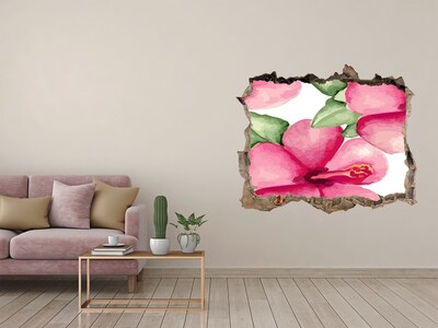 3D wall hole wallpaper Tropical flowers