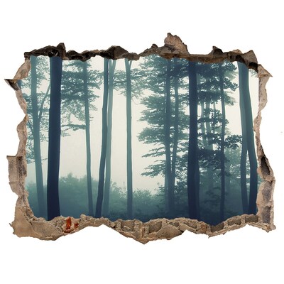 Hole wall sticker Misty forest scenery
