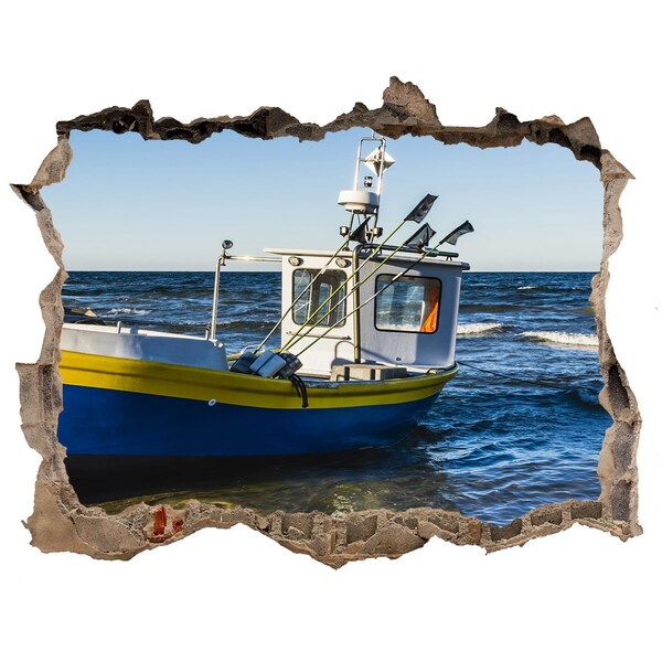 Hole in the wall decal Fishing boat at sea