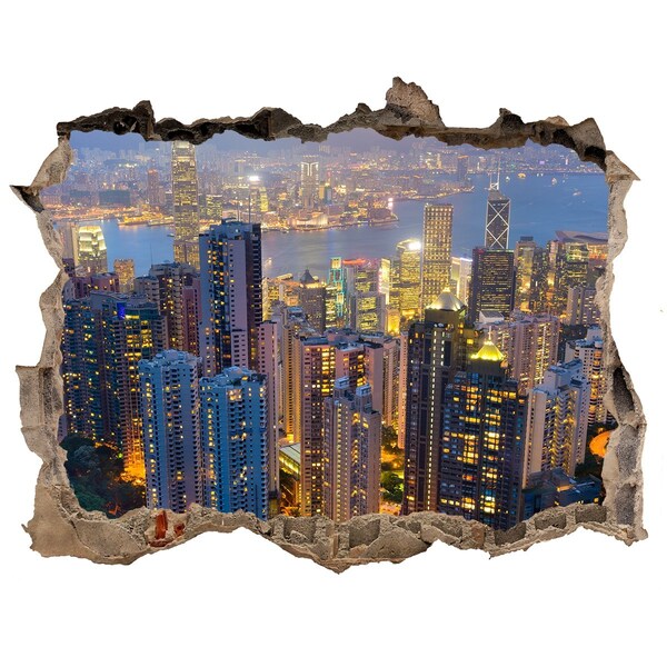 3D wall hole View of Hong Kong at night