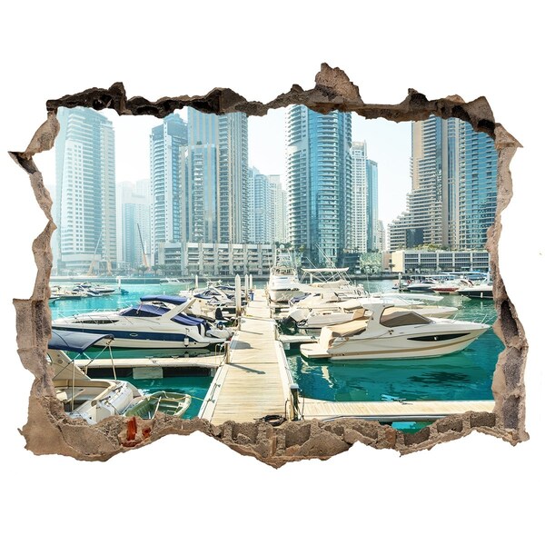 Hole wall sticker Marina in a modern city
