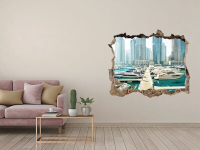 Hole wall sticker Marina in a modern city