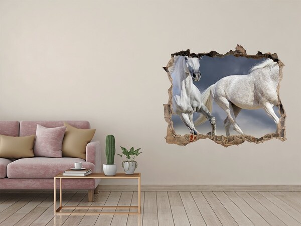 3D wall hole A white horse on the run