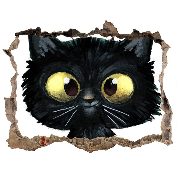 Hole wall sticker Black cat in a hole in the wall