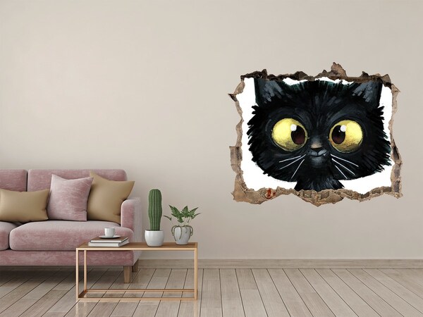 Hole wall sticker Black cat in a hole in the wall