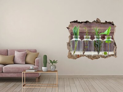 3D wall hole A green oasis in glass jars