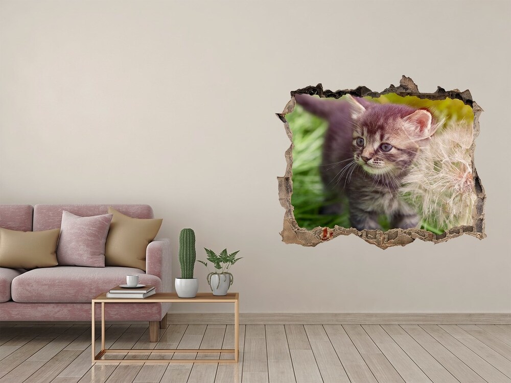 Hole wall sticker Kitty with dandelion