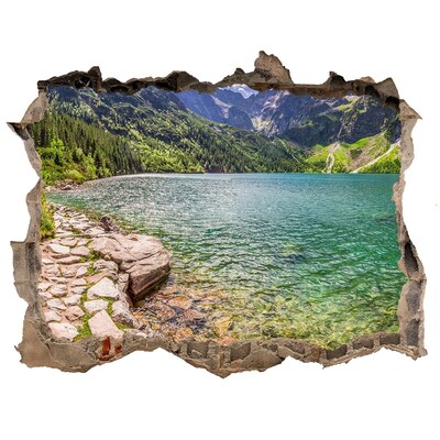 Hole in the wall decal Mountain lake in the valley