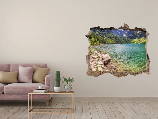 Hole in the wall decal Mountain lake in the valley