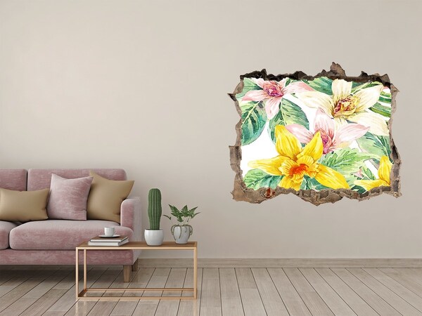 3D wall hole wallpaper Flower garden behind the wall