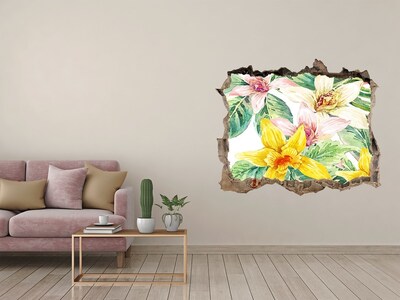 3D wall hole wallpaper Flower garden behind the wall