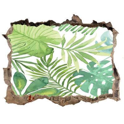 3D wall hole wallpaper A tropical paradise among the leaves