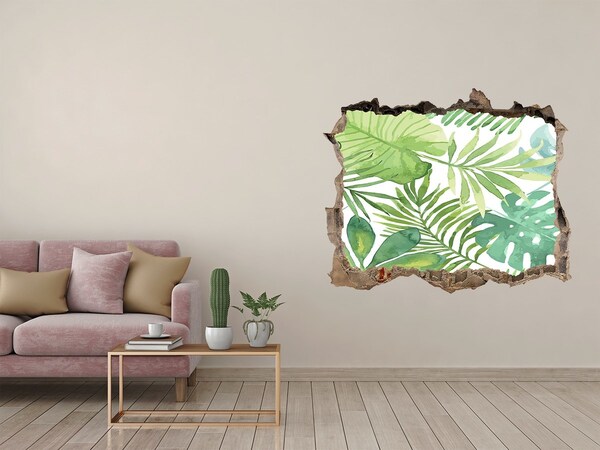 3D wall hole wallpaper Tropical leaves