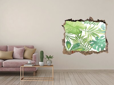 3D wall hole wallpaper A tropical paradise among the leaves