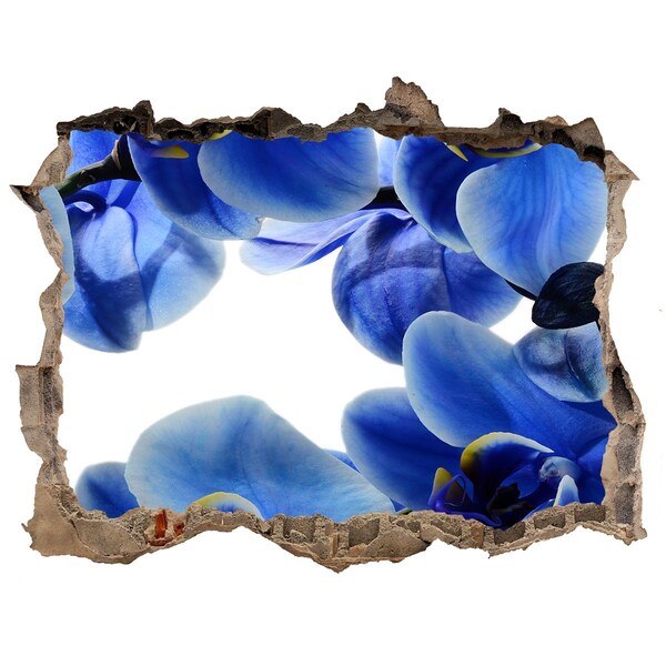 3D wall hole wallpaper Blue orchid