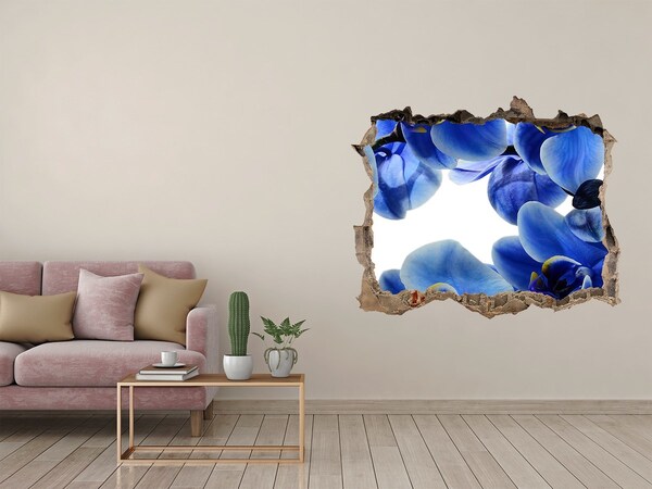 3D wall hole wallpaper Blue orchid