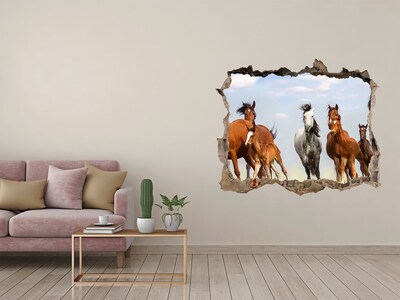 Hole in the wall decal Galloping horses in the meadow