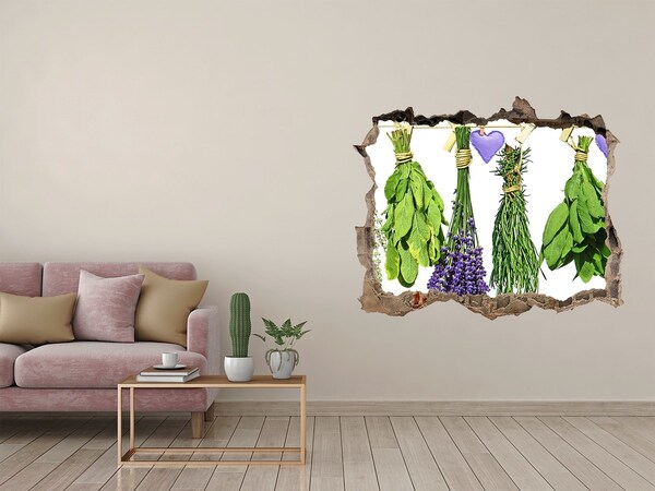 Hole in the wall decal Herbs on a string