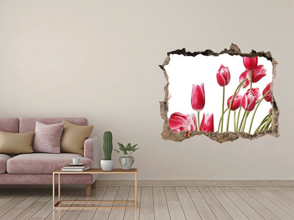 3D wall hole Red tulips