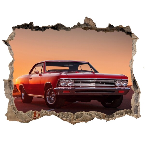 Hole wall sticker Classic car against the backdrop of a sunset